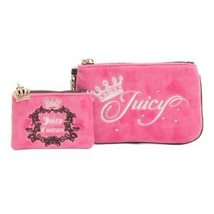 JUICY COUTURE 2pc Velour Wristlet Pouch And Coin Purse Set